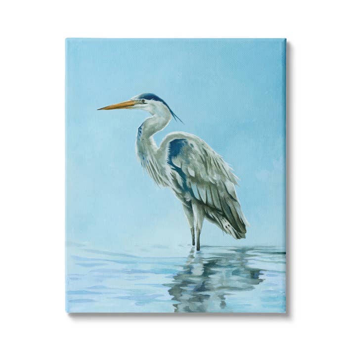 Blue Heron Shallow Waters Aquatic Bird Painting Canvas Art for wholesale by Stupell Industries