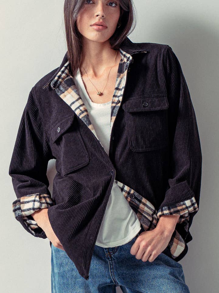 Urban Daizy - Wholesale Shirt Jacket/Shacket - Women's - Plaid Flannel-Lined Corduroy Shacket13