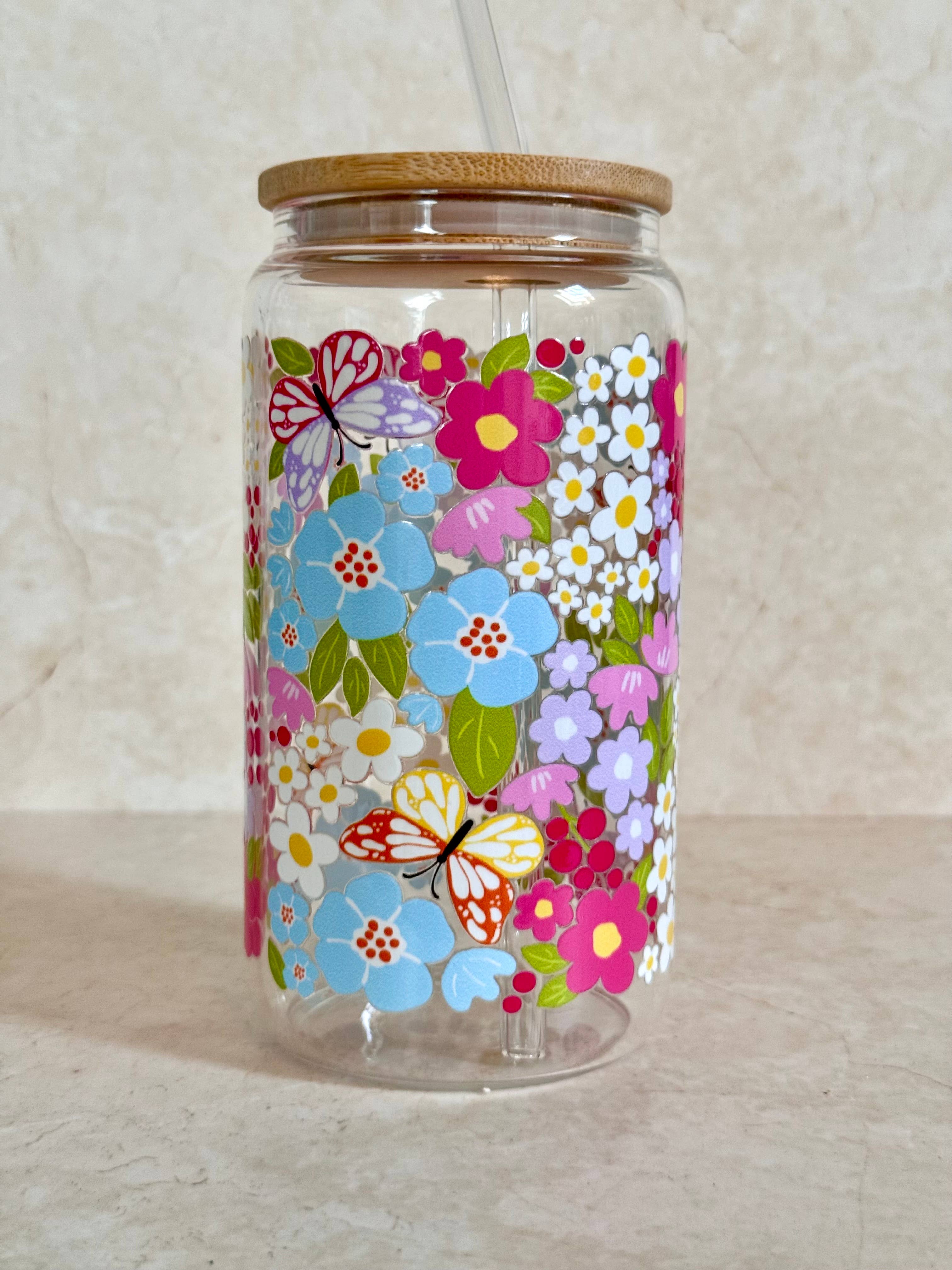 the cute cloud – wholesale Drinking glass/cup – Colorful Garden Glass Tumbler With Bamboo Lid & Glass Straw4