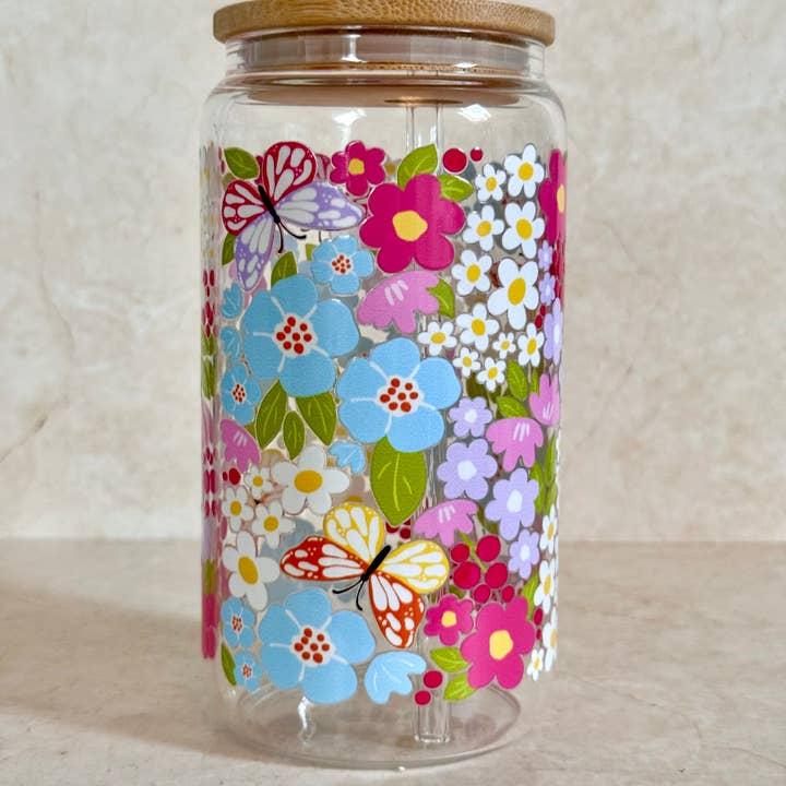 the cute cloud – wholesale Drinking glass/cup – Colorful Garden Glass Tumbler With Bamboo Lid & Glass Straw4