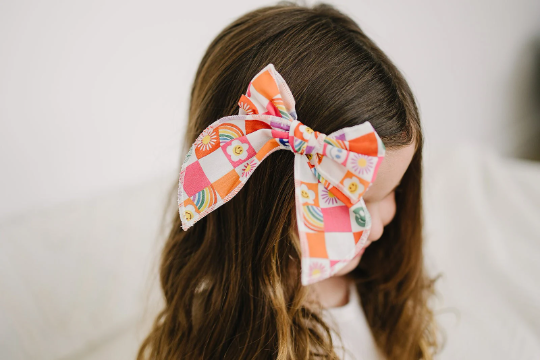 Golden Dot Lane - Wholesale Hair Bow - Kids - Rainbow Happy Summer Colorful Checkered Print 4" Serged Cott1