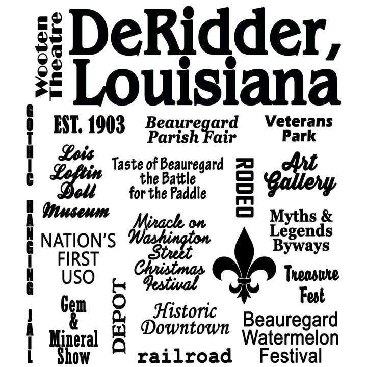 DeRidder, Louisiana, Souvenir Collage Küchengeschirrtuch für den Großhandel von Distinctive Design Wholesale