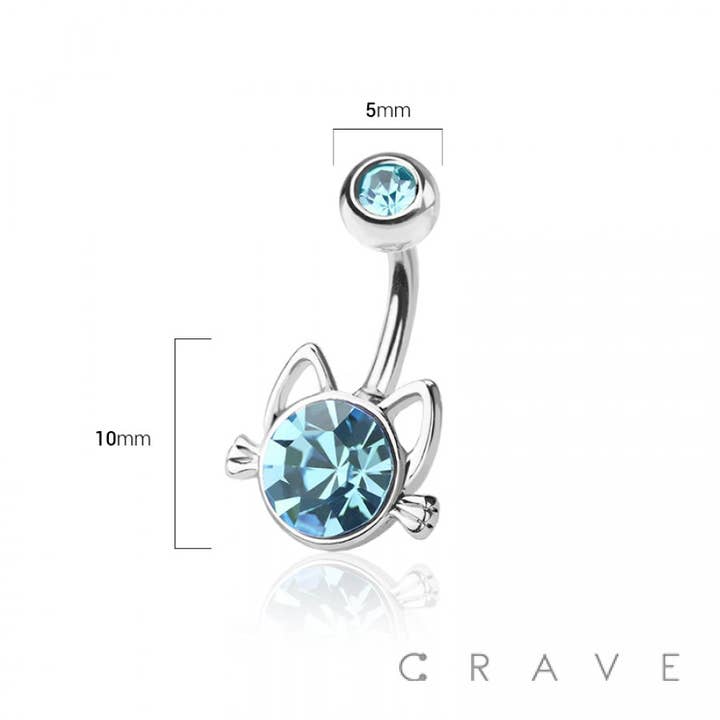 CRAVE - Wholesale Belly Ring - KITTY WITH GEM 316L SURGICAL STEEL NAVEL BELLY RING1