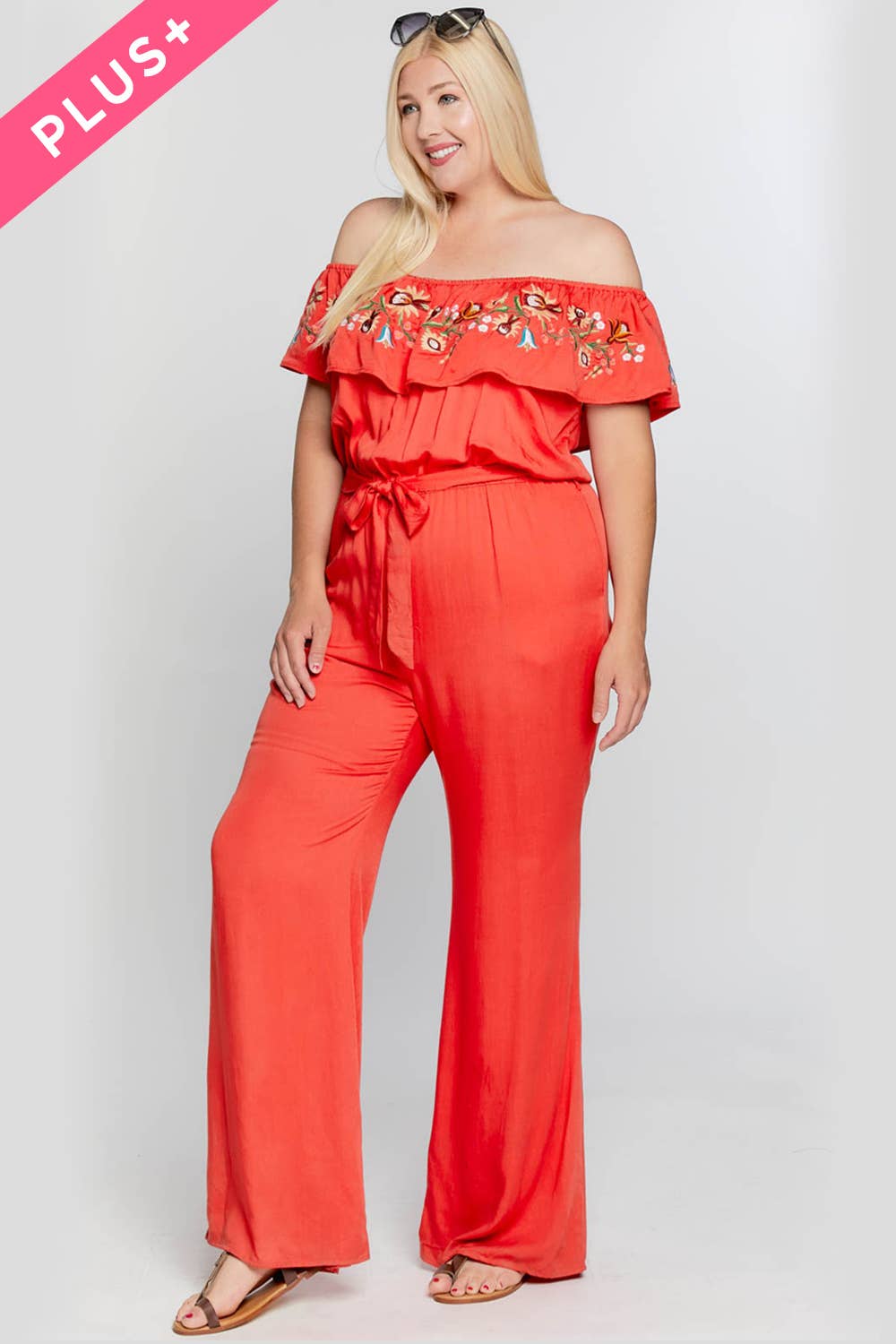 Davi & Dani - Wholesale Jumpsuit - Women's - PLUS SIZE FLORAL EMBROIDERED OFF SHOULDER JUMPSUIT1