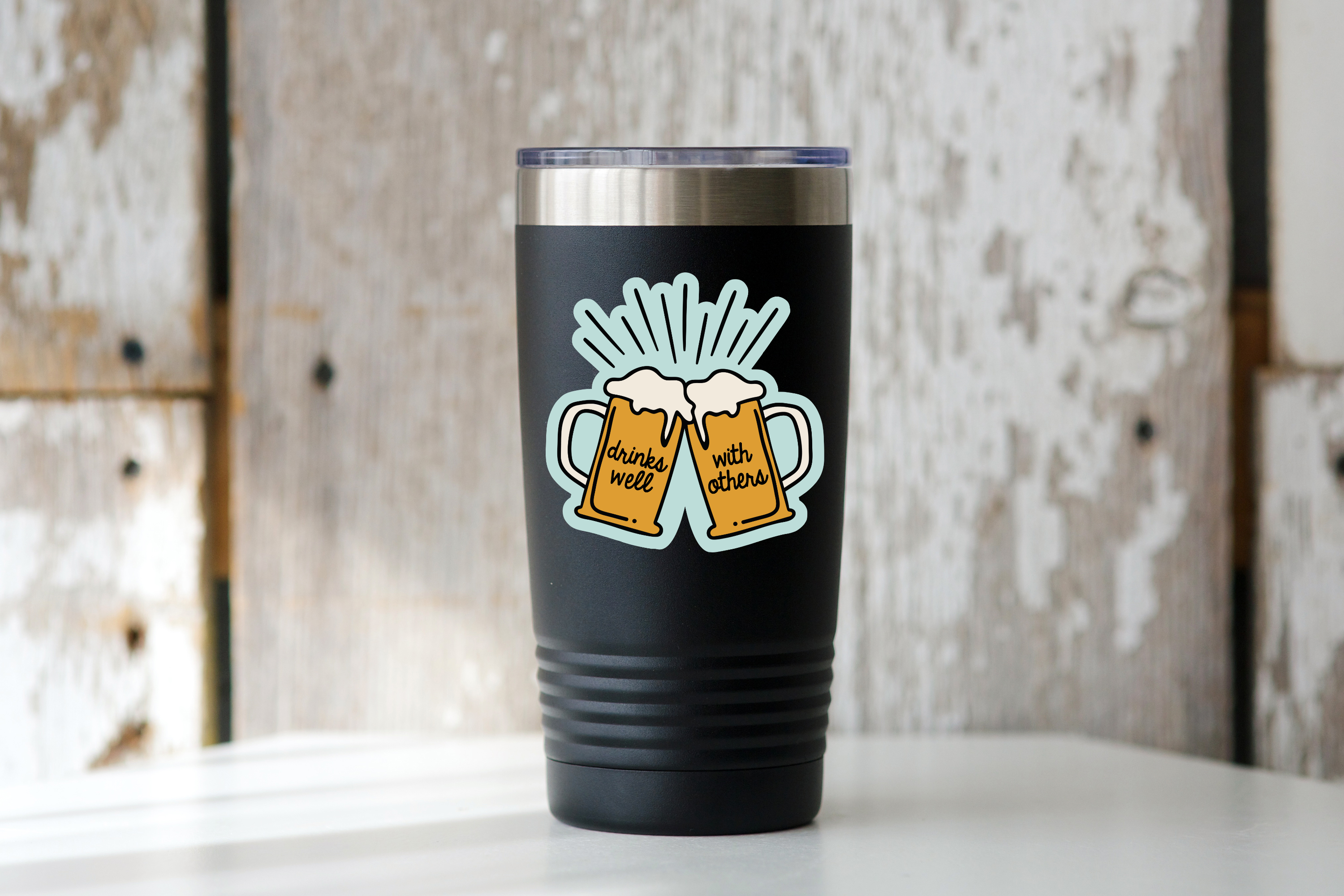 Yarnival - Wholesale Sticker - Drinks Well with Others Sticker - booze, dranks, bar, beer1