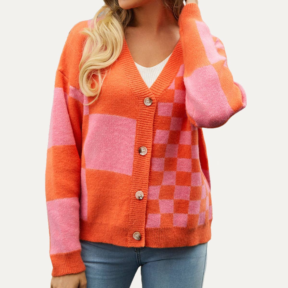 The Moment Collection – Engroshandel Cardigan - Dame – Trendy Geometrisk Mønster Button-Up Cardigan Sweater4