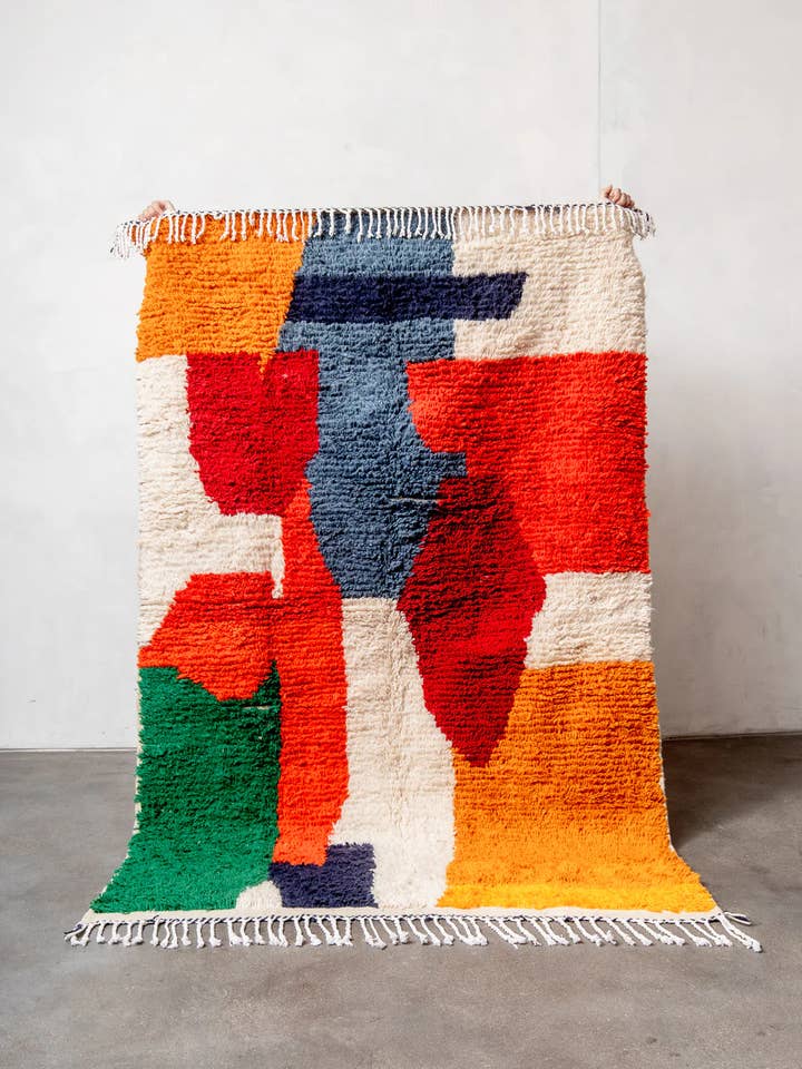 Bunter Berber-Teppich aus Marokko, weißer Hochflor-Teppich, großer Teppich. für den Großhandel von BerberNest