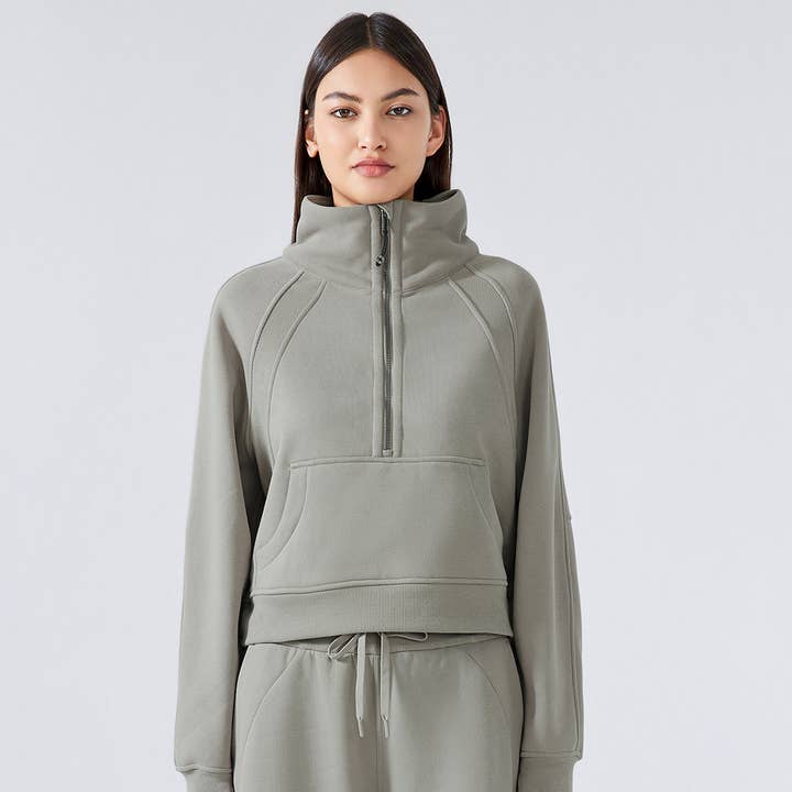 Sodalemon - Wholesale Sweatshirt - Women's - Women Fitness Warm Half Zipper Thumb Hole Fleece Sport Coat3