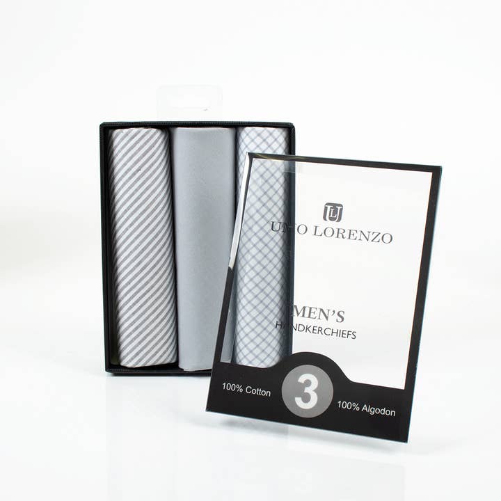 Selini New York - Wholesale Handkerchief - Men's - Men's Boxed Fancy Cotton Handkerchiefs 3pcs Set1