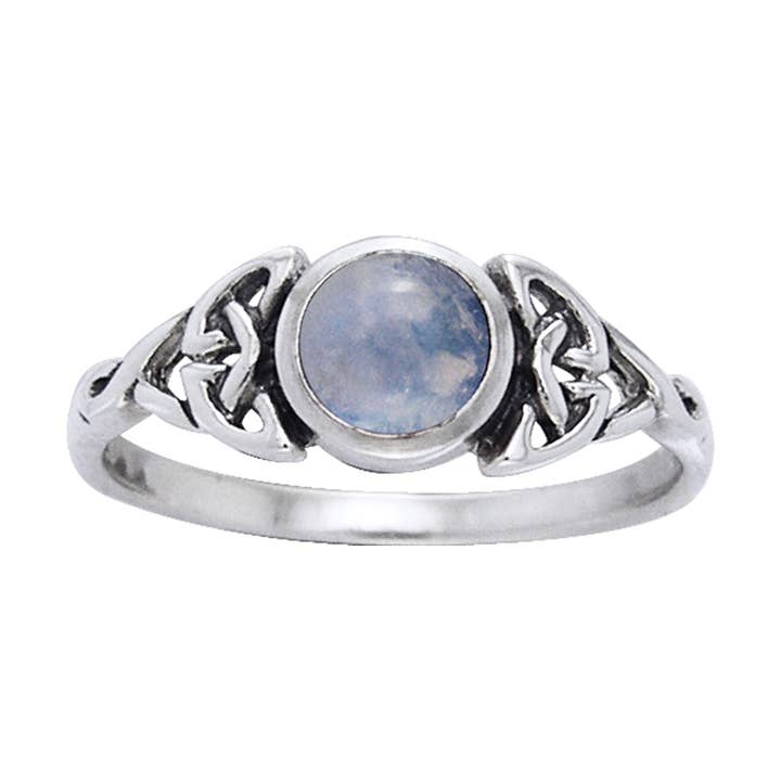 Silver Insanity - Wholesale Single Stone/Solitaire Ring - Genuine Rainbow Moonstone Celtic Knot Ring with Round Gemstone Sterling Silver