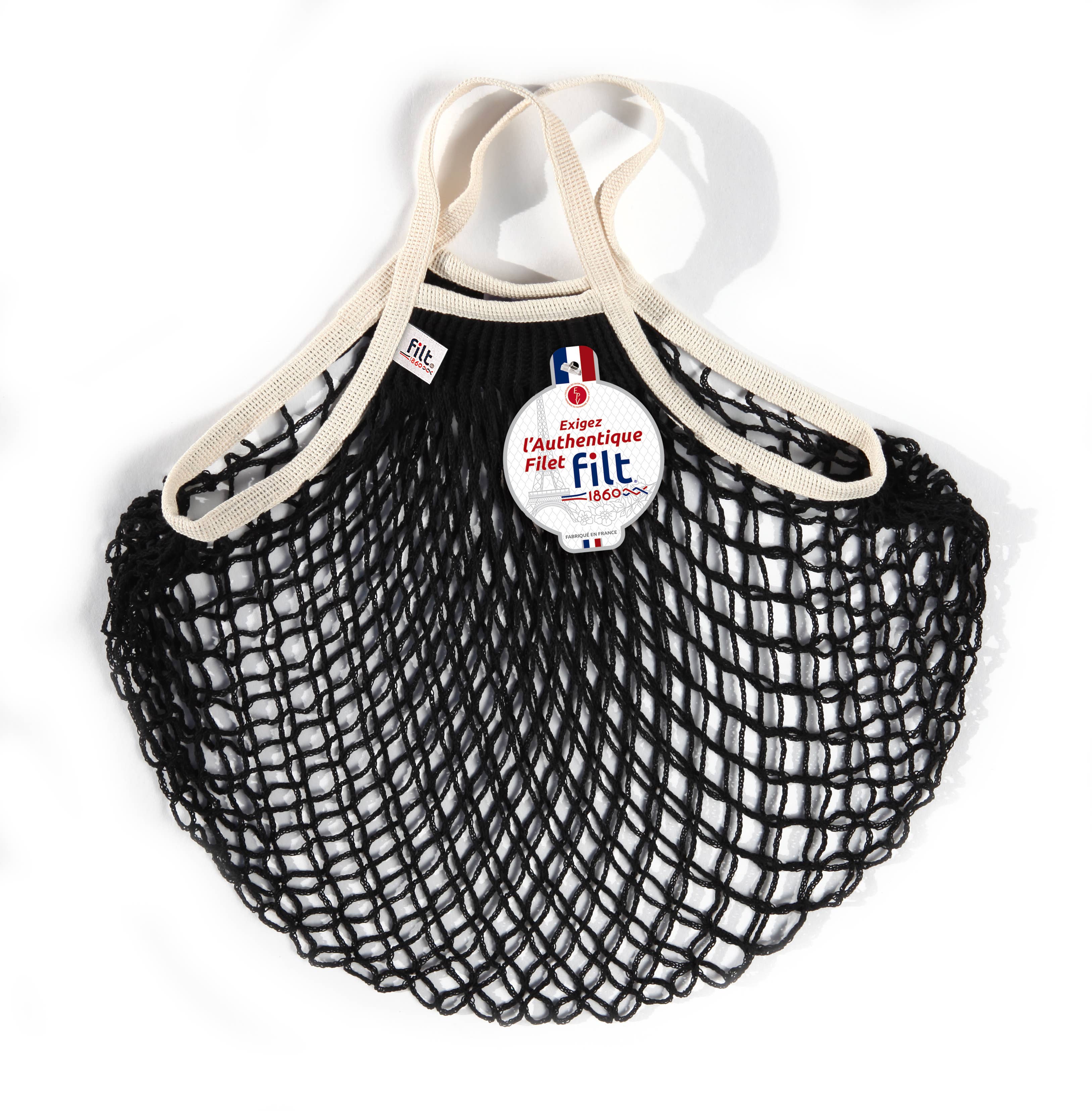 Filt1860 - Wholesale Grocery/Shopping Bag - Shopping net bag black with small ecru handles0