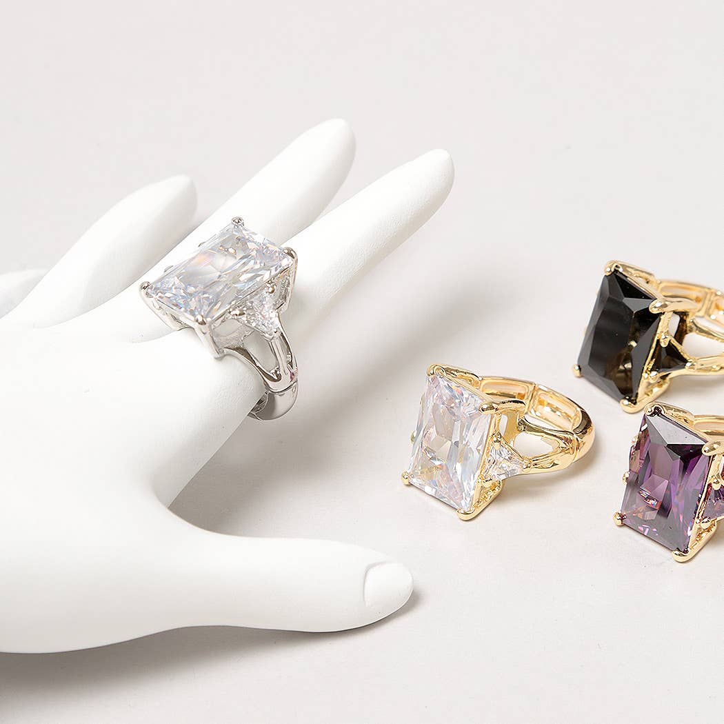 Fashion City - Venta al por mayor Anillos grandes/de cóctel - Anillo elástico grande con piedras3