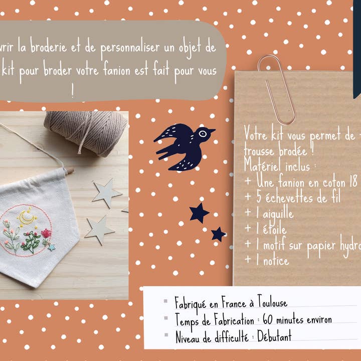 La Maison des Makers – wholesale Material för broderi/korsstygn – Broderisats: Min broderade flagga - ljus färg