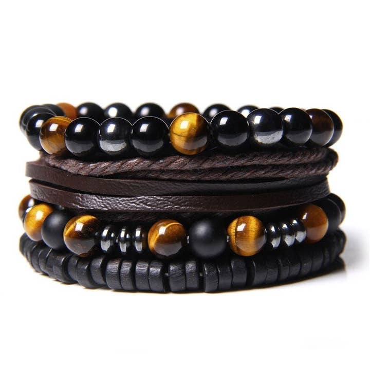 As Photo Chic Beaded Men's Leather Bracelet Set for wholesale on Faire