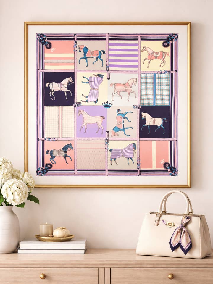 Bufanda de poliéster rosa ecuestre con forma de caballo de trote para venta al por mayor de Winding River