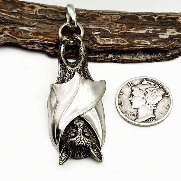 SP Bronze Hanging Bat Pendant,Large for wholesale by Goddess Design Studio