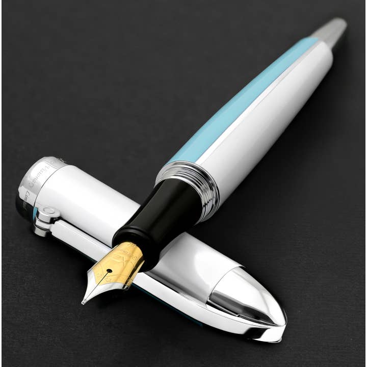 Xezo Visionary® Brass & Aluminum Enameled Fountain Pen (Medium Nib) - Sky Blue / White for wholesale by Xezo