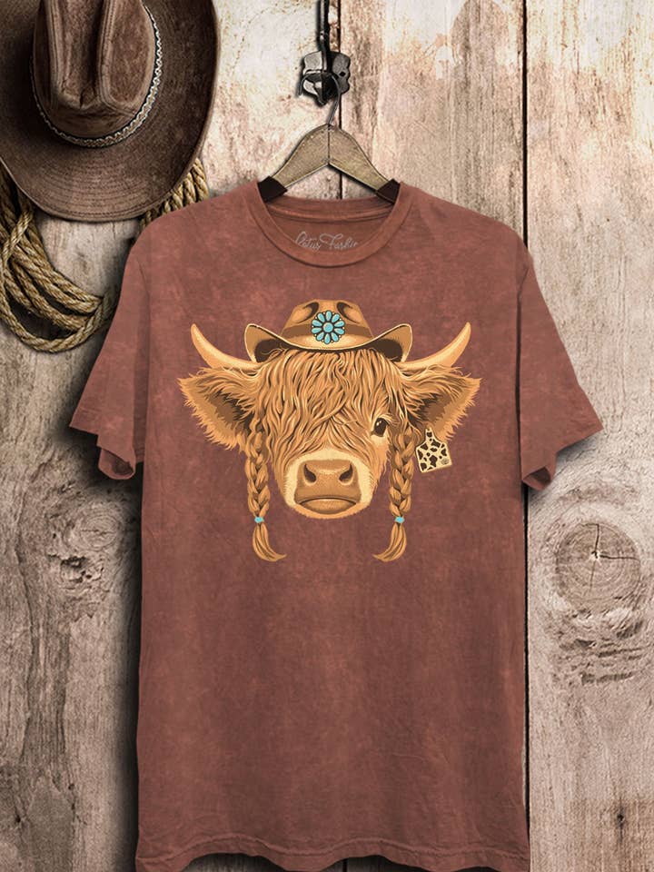 Lotus Fashion Collection - Wholesale Screen Printed T-Shirt - Women's - Highland Cow Graphic Top4