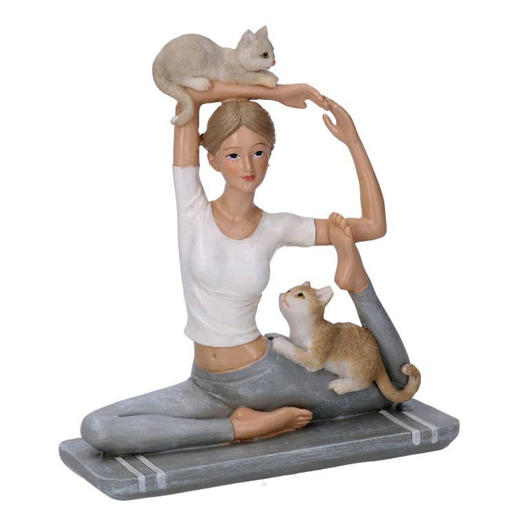 Grey Resin Statue Woman With Gray Cats CM14.5x6h16 for wholesale on Faire0