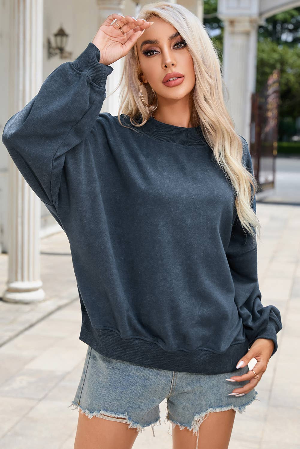 Lovesoft - Wholesale Sweatshirt - Women's - Solid Color Drop Shoulder Crew Neck Pullover Sweatshirt13