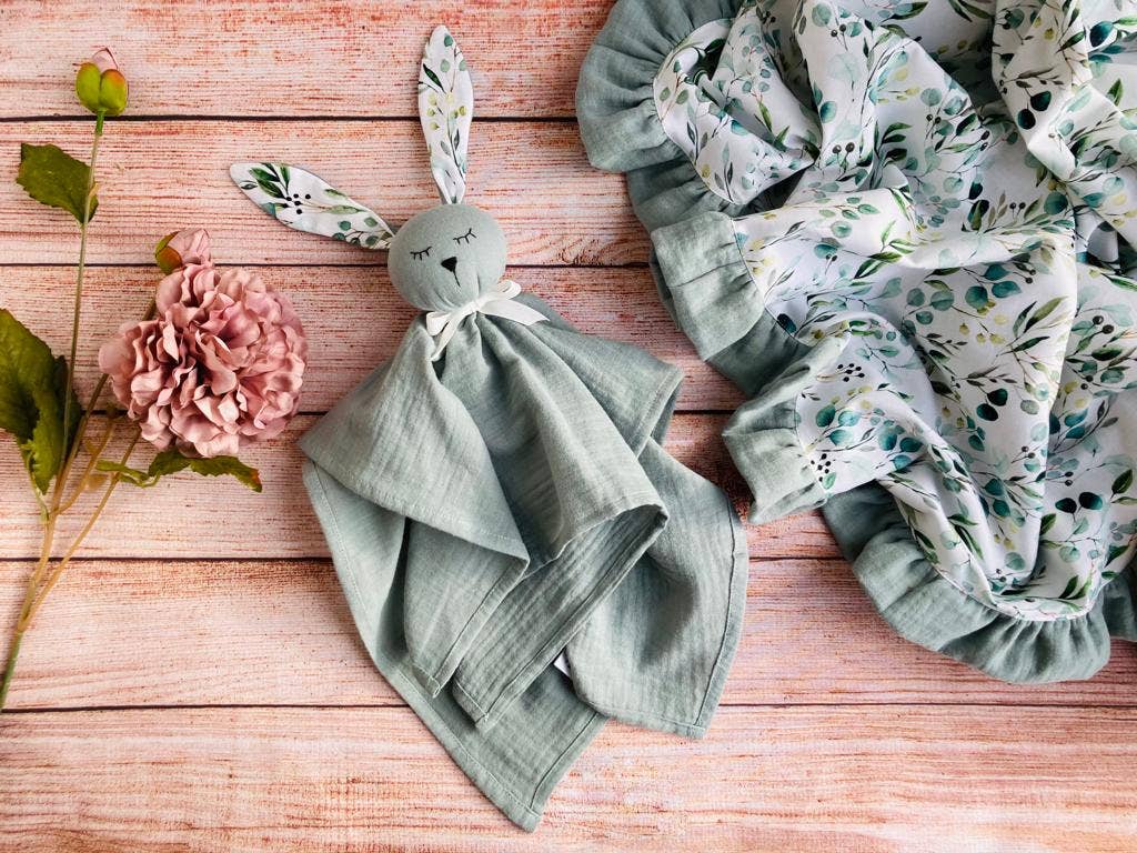 Pastel Baby - Wholesale Bedding Blanket - Kids & Baby - Organic Muslin Baby Blanket With Ruffle - Sage Eucalyptus6