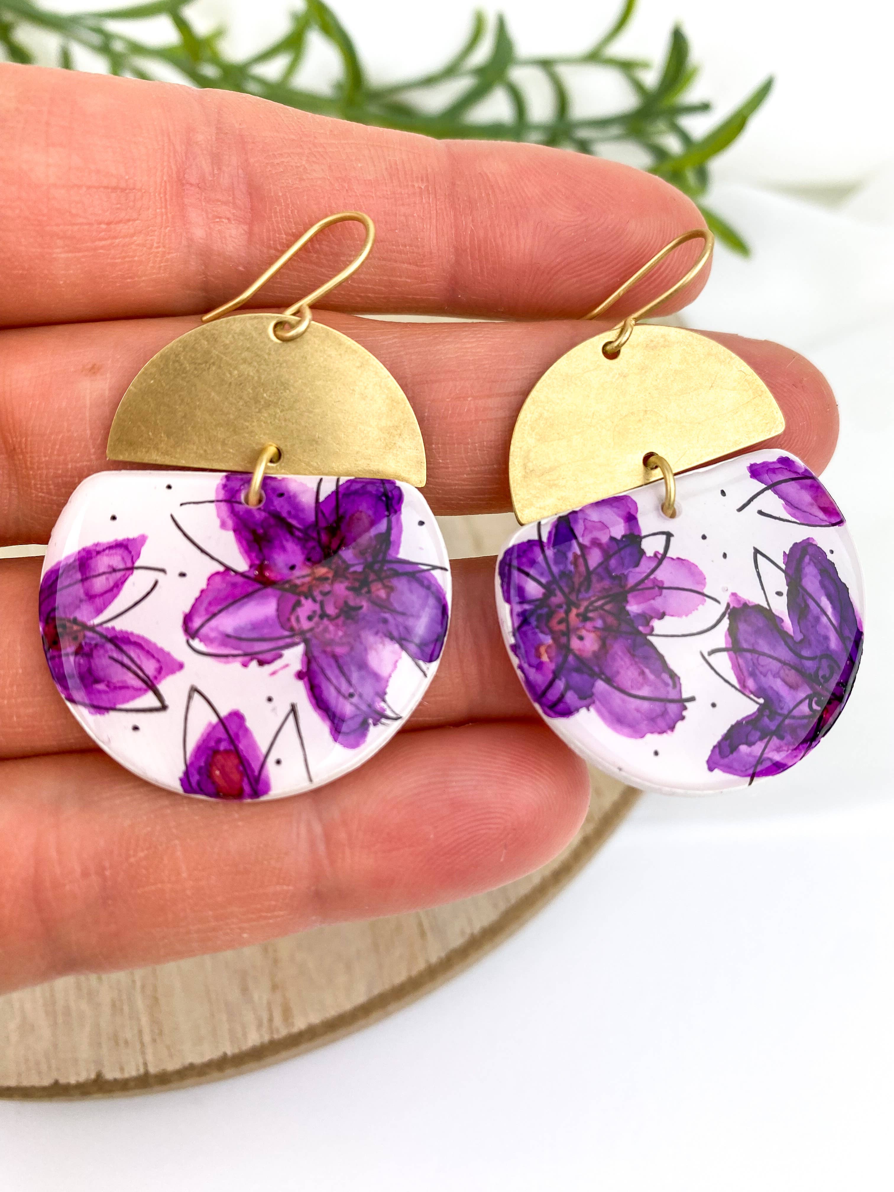 Light Shine - Wholesale Dangle Earrings - Hand Painted Sketchy Flower Clay Earring | Statement Drop20