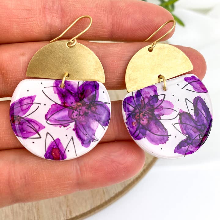 Light Shine - Wholesale Dangle Earrings - Hand Painted Sketchy Flower Clay Earring | Statement Drop20