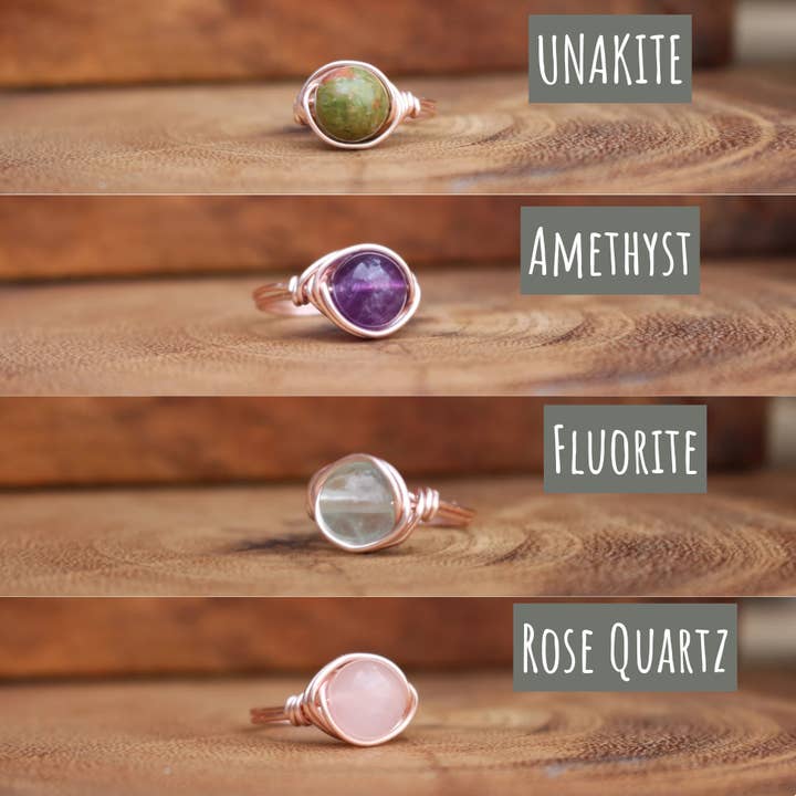 Gratefully Dreaming - Wholesale Single Stone/Solitaire Ring - Rose Gold Wire Wrapped Gemstone Rings