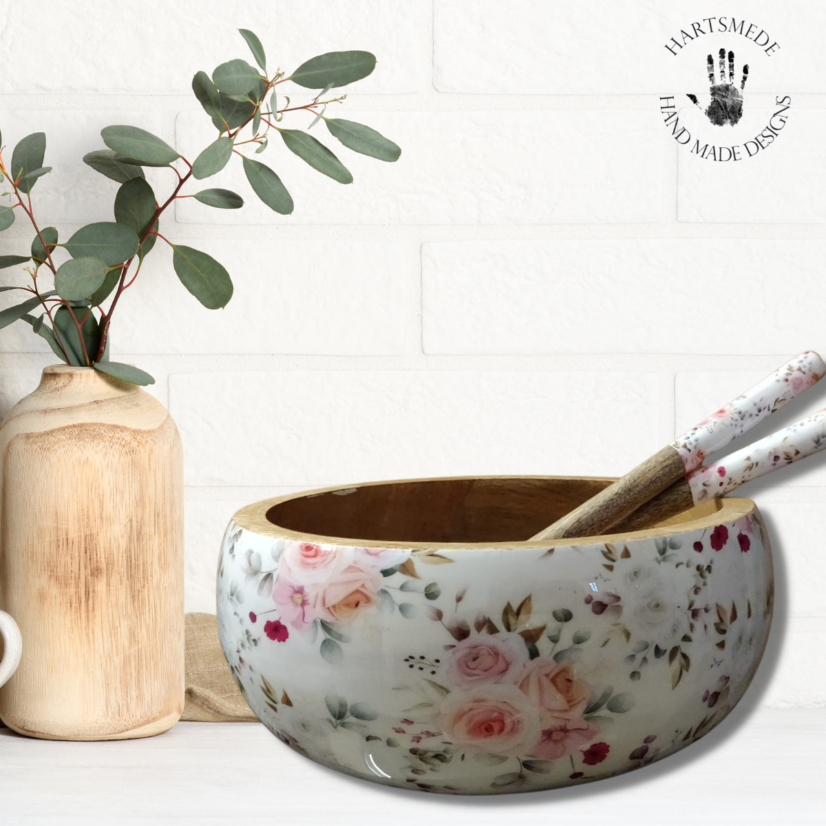 Hartsmede – Engroshandel Serveringsskål – Stor træ serveringsskål sæt med låg & skeer salatskål9