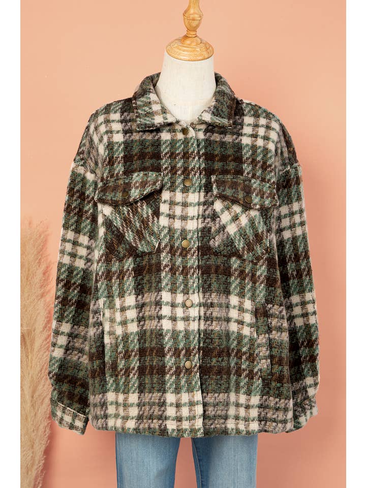 Aapparella - Wholesale Shirt Jacket/Shacket - Women's - Plaid Print Chest Pockets Turn Down Shacket | S-XL
