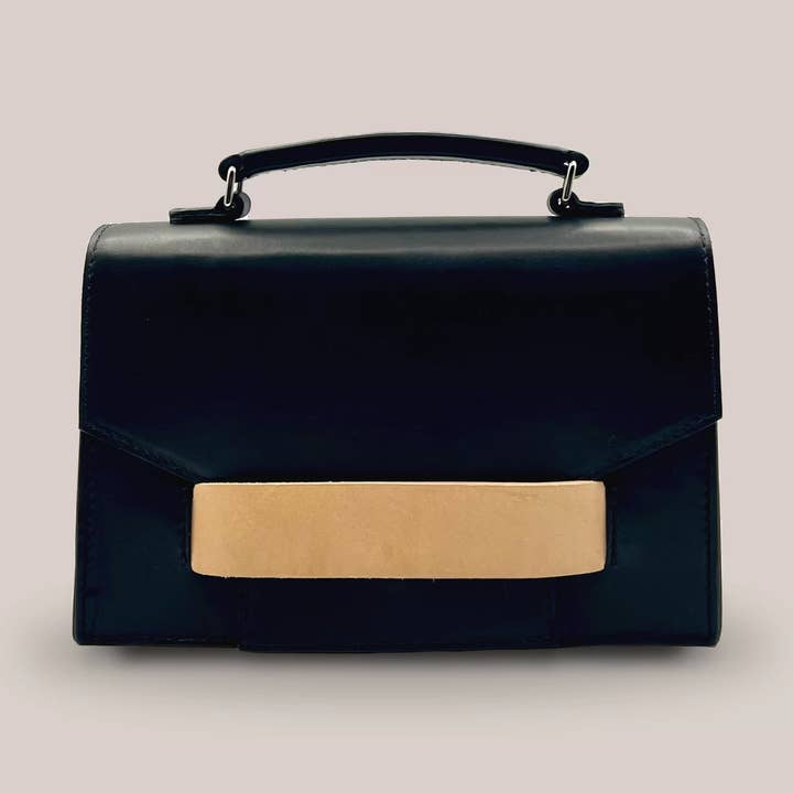 Nilau schwarze Upcycled-Leder-Umhängetasche für den Großhandel von Nilau