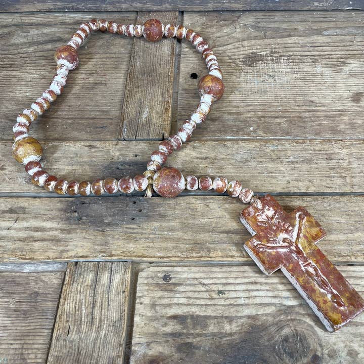 Chapelet en argile Angel Fire-WH4-Perles-25-28 pouces-Ton rouge rustique pour la vente par My Amigos Imports