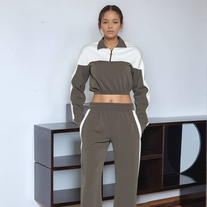 Two-Tone Zip-Up Jogger Set and other Purchase Wholesale sweatsuit sets. Free Returns & Net 60 Terms on Faire trending on Faire.