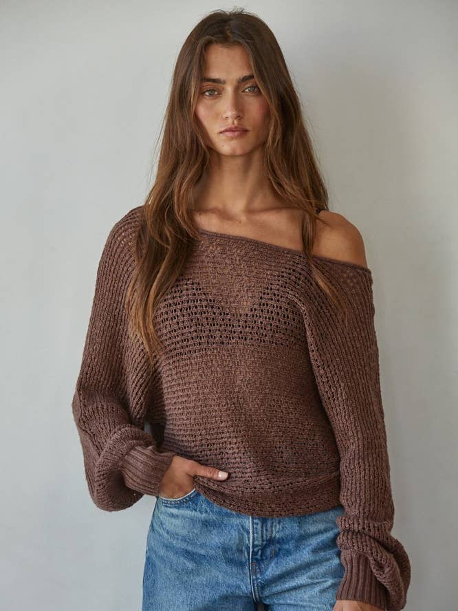 By Together - Wholesale Knit Sweater - Women's - W1106 | Sweater Knit Crochet Round Neck Long Sleeve Top