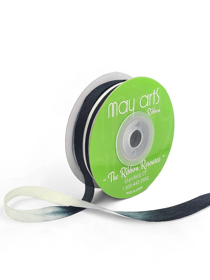 1/4" Black & Ivory Tie Dye Woven 100% Silk Ribbon for wholesale by May Arts Ribbon