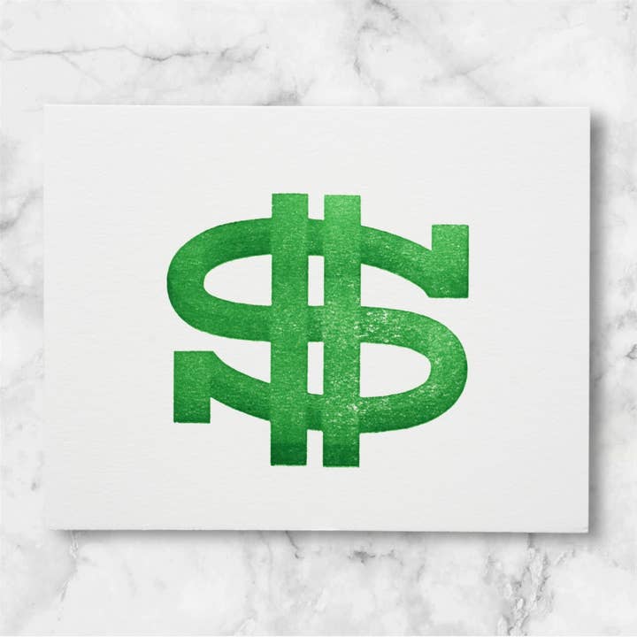 Cartes à lettres typographiques signe dollar pour la vente par Inky Octopus Press