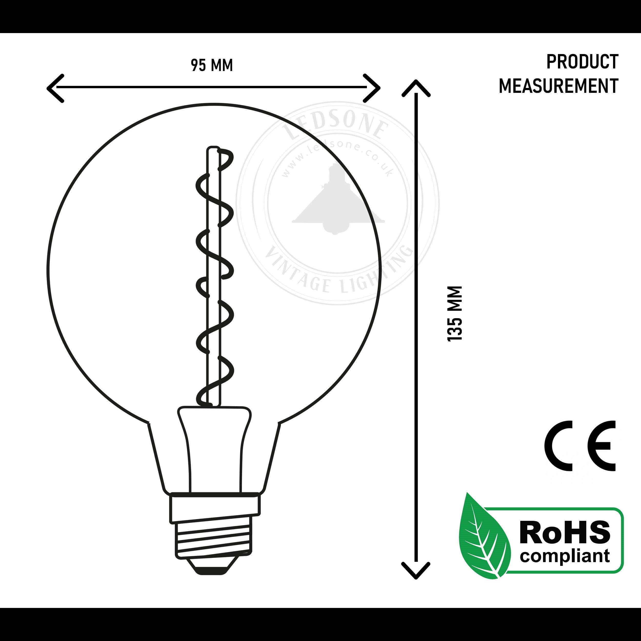 Ledsone - Wholesale Light Bulb/Puck - Vintage LED Spiral Filament G95 4W E27 Globe Light Bulb Decorative Edison Bulb ~40617