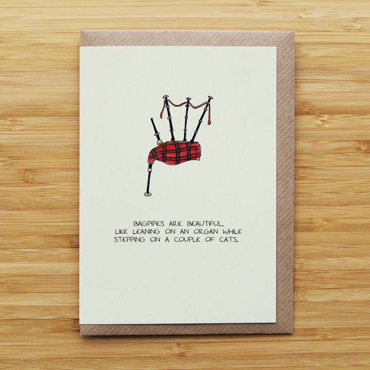 RossJDesigns – wholesale Everyday greeting card – Bagpipes Card - Scottish - Funny - Cute - Recycled Card