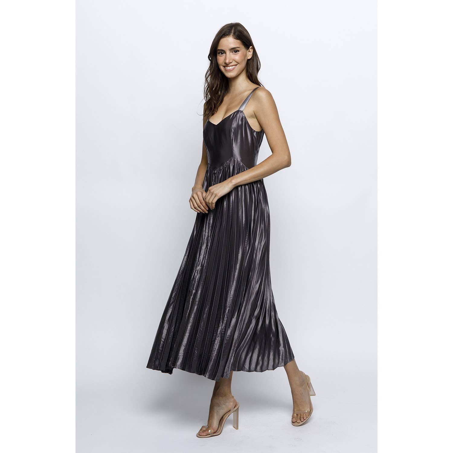 STORIA – wholesale Dress – Women's – JD6918- SOLID SHEEN ACCORDION PLEAT MIDI DRESS 6