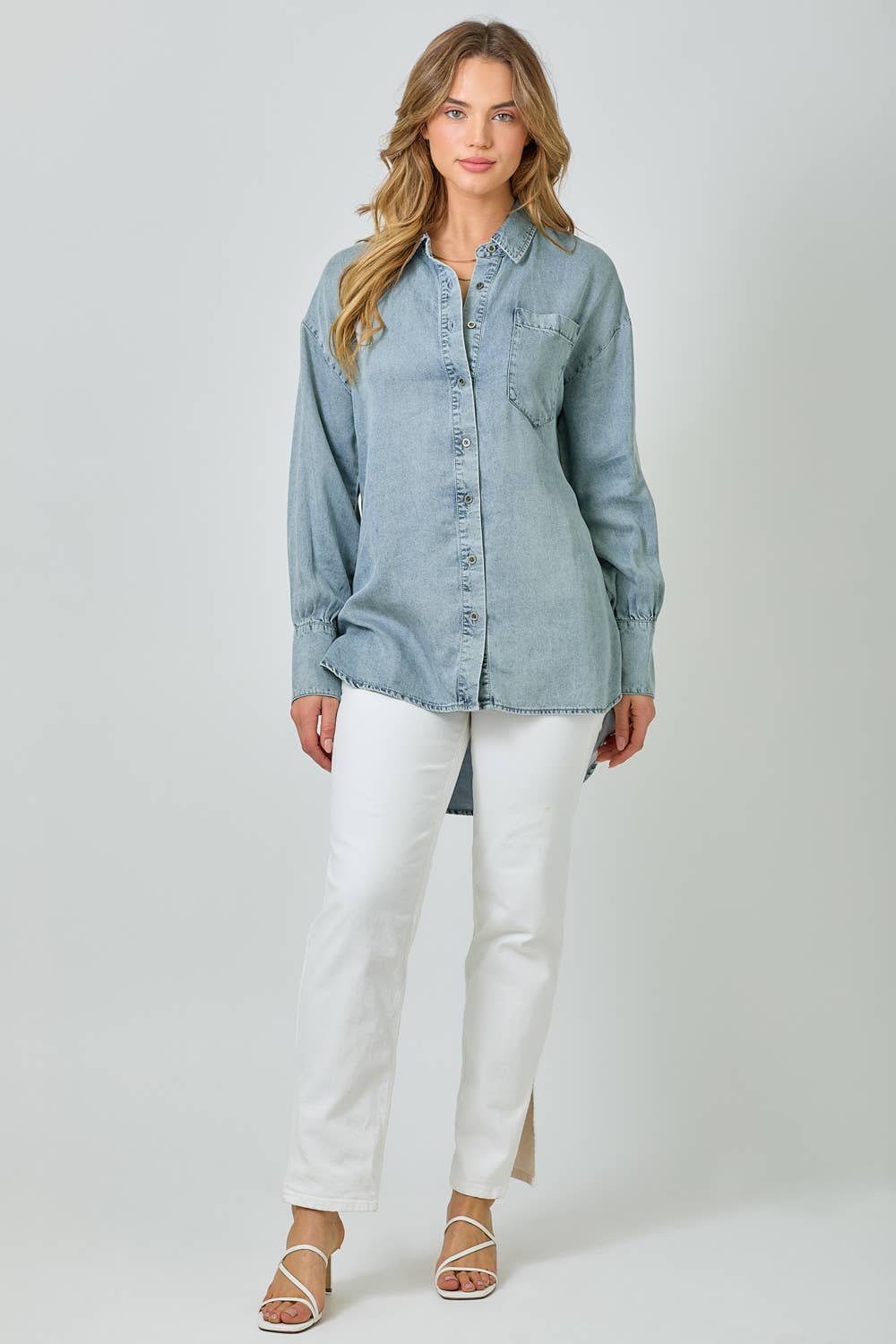 Mystree - Wholesale Button Down Shirt - Women's - 60937 Tencel Oversized Button Up Shirt6