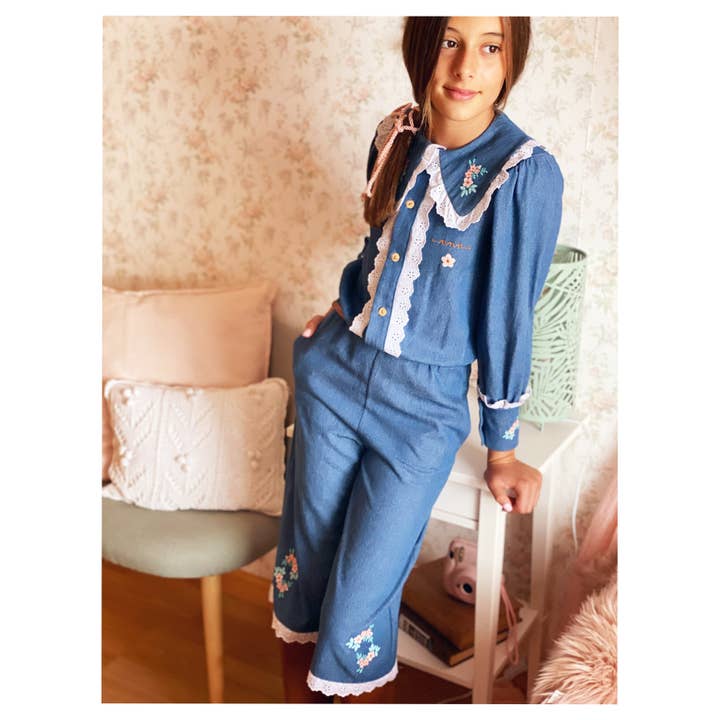 Annie Embroidered Denim Playsuit for wholesale by nora norita nora