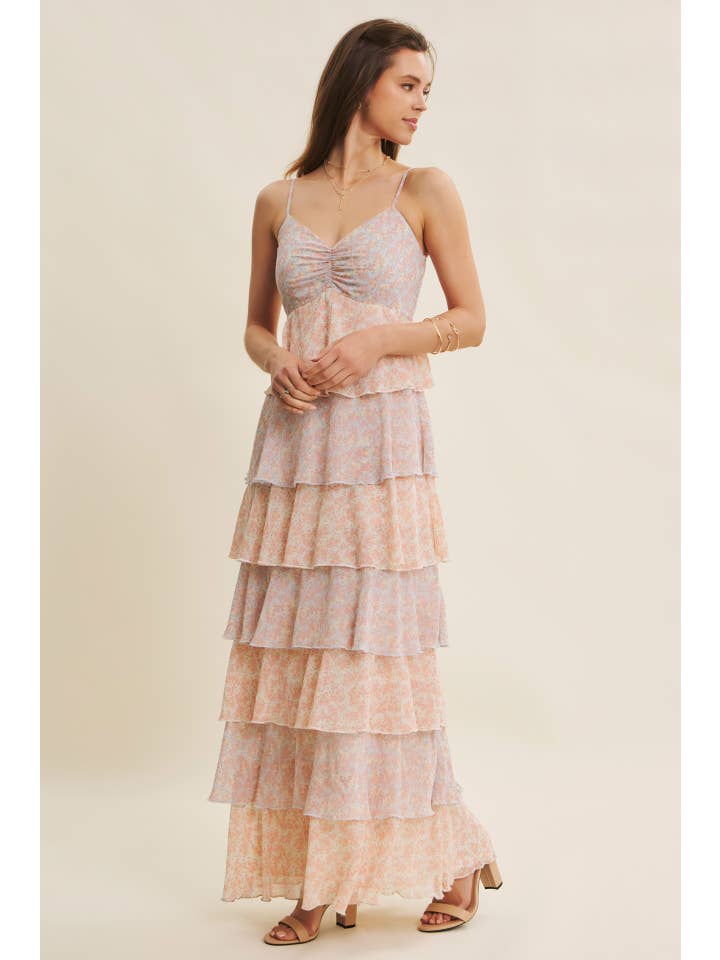 in february - Wholesale Dress - Women's - ROMANTIC STORY CASCADING TIERED RUFFLE SMOCKED MAXI DRESS13