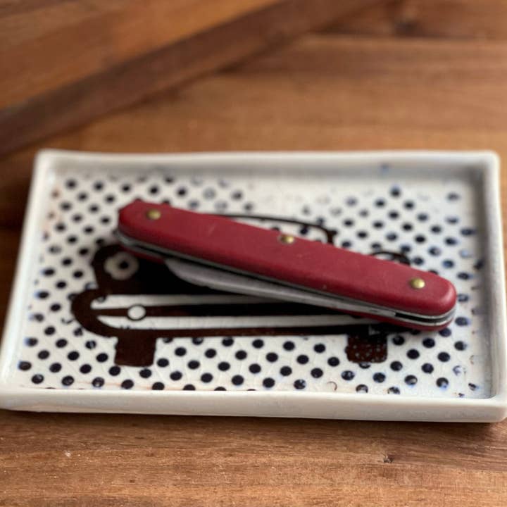 Vintage Black & White Automobile, Car, Polka Dot Desk, Trinket, Catch All, Dresser Tray Car Guy Gift for wholesale by Chrys' Porcelain