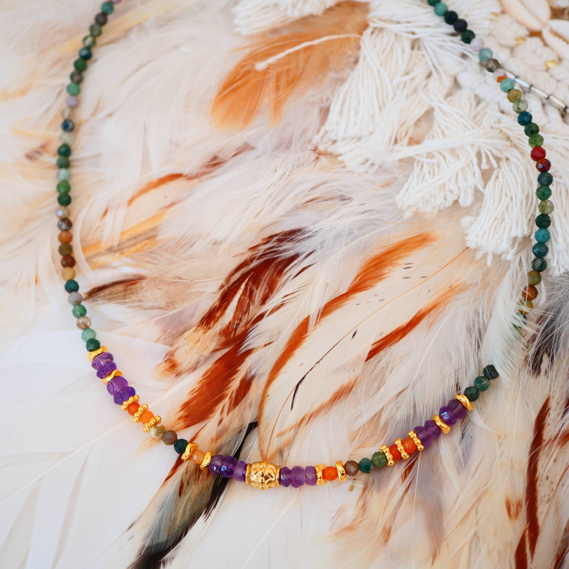 GINANDGER – Colar com missangas/pérolas por atacado – Colar de aço inox com ágatas indianas e pingentes em ouro fino2