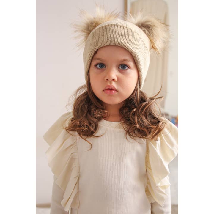Himmelberg Baby - Wholesale Beanie – Kids - Beige Pom Pom Baby/Kid's Beanie, Newborn to 8 Years, Unisex