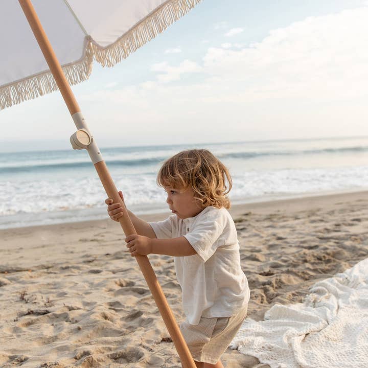 Wind & Sea - Wholesale Beach Umbrella - White Pearl Fringe Tassel Beach Umbrella