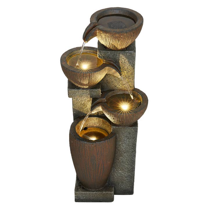 24" H Modern Tiered Water Fountain with 3 Warm White LEDS for wholesale by Hi-Line Gift Ltd.