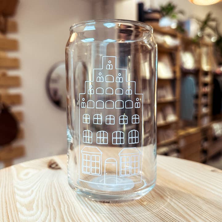 Canette en verre avec impression « Maison à pignon » pour la vente par cool people club