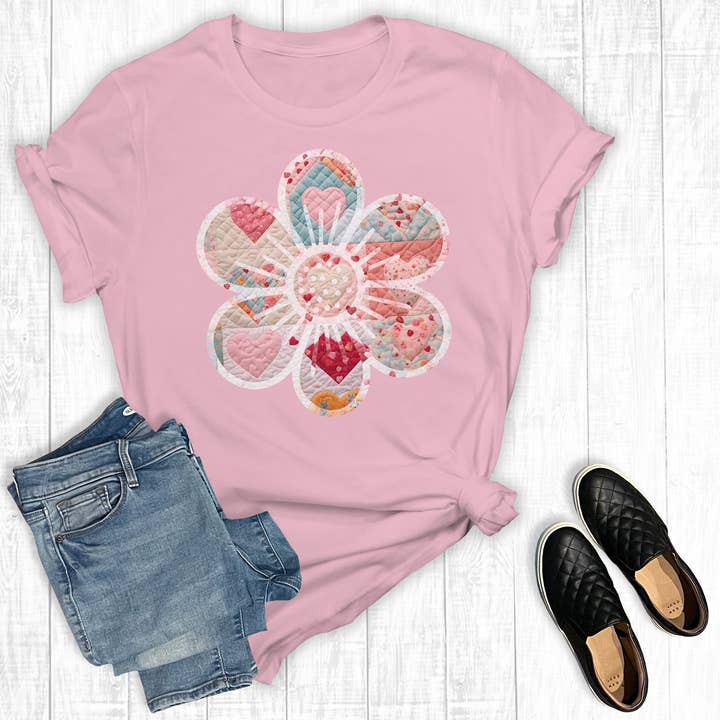 Retro quiltet T-shirt med margueritgrafik for engroshandel hos Rebel Rose