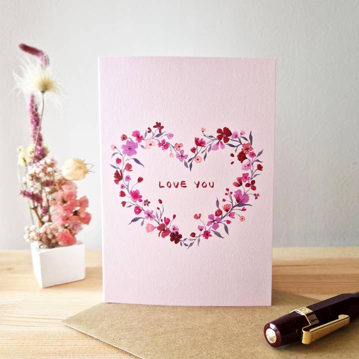 Anna Lau Art - Wholesale Love Card - Love You Floral Heart Watercolour A6 Art Card1